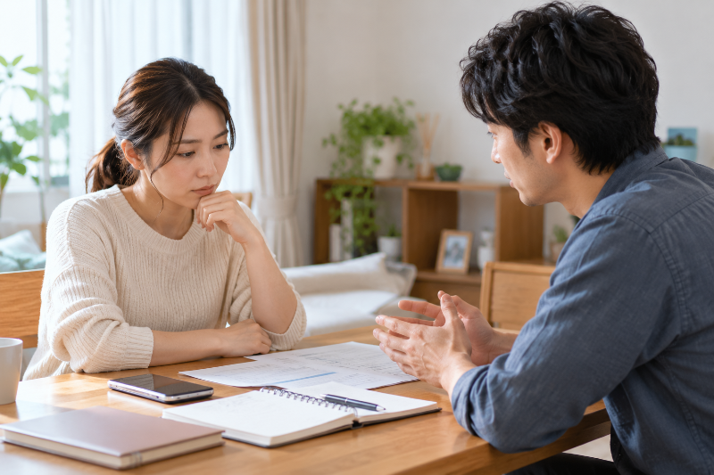 精子提供について周囲に話すかを相談する二人
